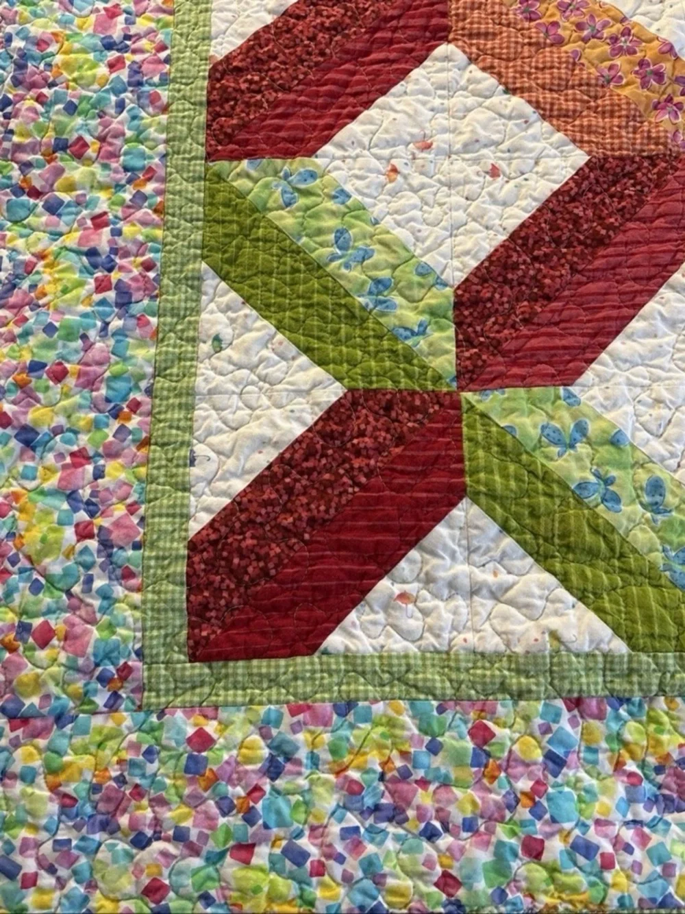 Vintage 1960’s  Handmade Quilt Triangle Diamond Quilt  55” X 44”